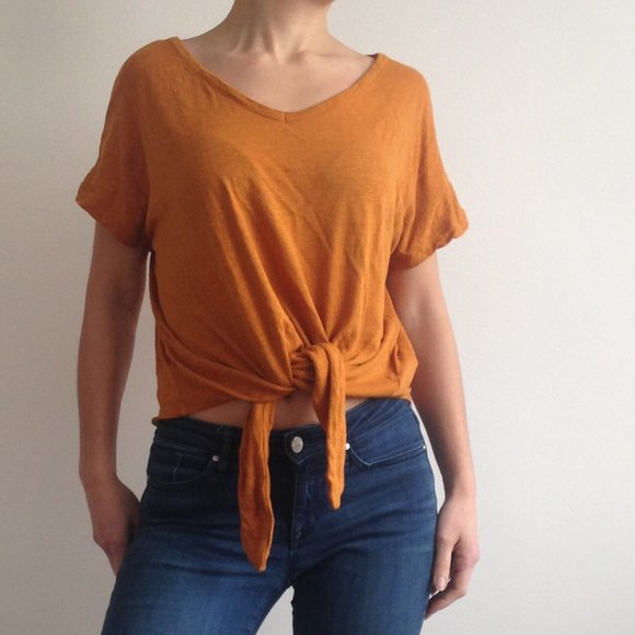 H&M - Front Tie Shirt (Linen Blend) - Picture 1 of 7